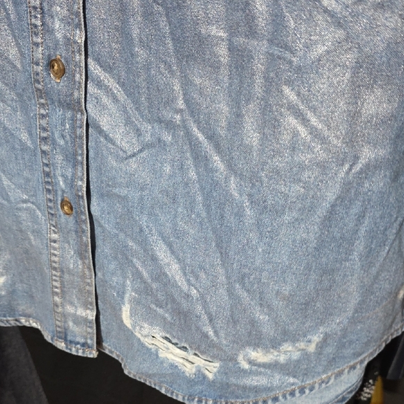 One Teaspoon Womens Future Blue Silve Grunge Denim Oversized Shirt Sz L - Picture 4 of 7